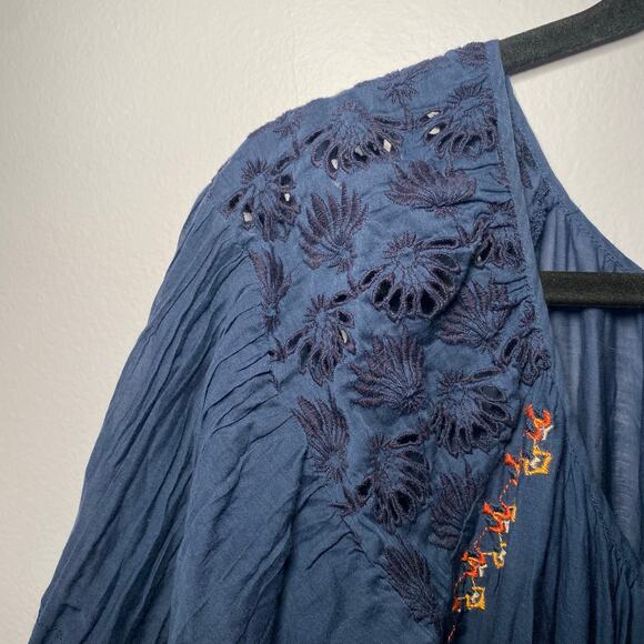 Johnny Was Jade Women's size Small Navy Blue Embroidered Puff Sleeve Midi Dress - Picture 3 of 11